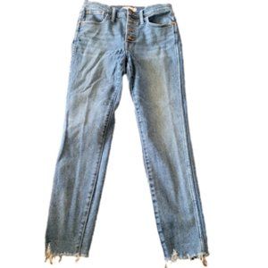 Madewell Blue Distressed Frayed Hem 10" High Rise Skinny Size 28